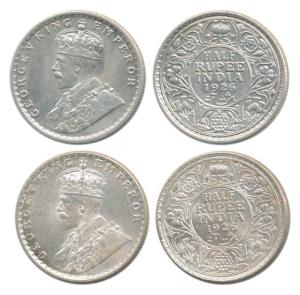 George V, Silver ½ Rupee, 1926, Calcutta and Bombay Mint, (Prid 329 & 348). Extremely Fine