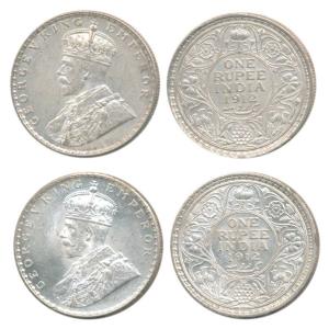 George V, Silver Rupee, 1912, Calcutta and Bombay Mint, (Prid 208 & 218). Extremely Fine a