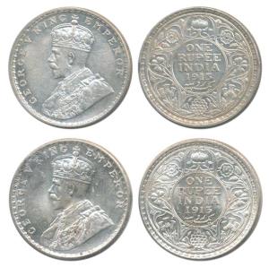 George V, Silver Rupee, 1913, Calcutta and Bombay Mint, (Prid 209 & 219). Uncirculated. (2