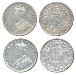 George V, Silver Rupee, 1915, Calcutta and Bombay Mint, (Prid 211 & 221). Very Fine and Ex