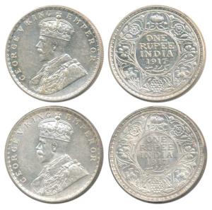 George V, Silver Rupee, 1917, Calcutta and Bombay Mint, (Prid 213 & 223). Uncirculated. (2