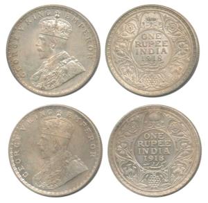 George V, Silver Rupee, 1918, Calcutta and Bombay Mint, (Prid 214 & 224). Extremely Fine. 