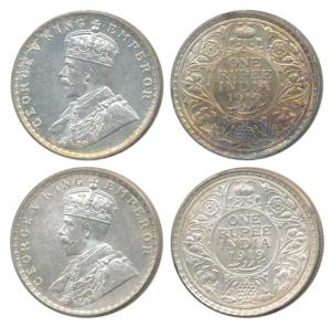 George V, Silver Rupee, 1919, Calcutta and Bombay Mint, (Prid 215 & 225). About Uncirculat