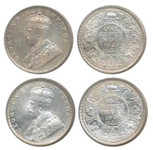 George V, Silver Rupee, 1920, Calcutta and Bombay Mint, (Prid 216 & 226). Uncirculated. (2