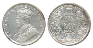 George V, Silver Rupee, 1922, Calcutta Mint, (Prid 228). About Uncirculated, Scarce.