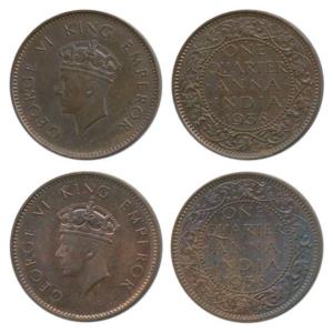 George VI, Bronze ¼ Anna, 1938, 1st head, Calcutta and Bombay Mint, dot over N of ’ONE’, (