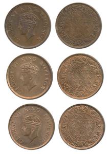 George VI, Bronze ¼ Anna, 1940, Calcutta Mint, 2nd head; Bombay Mint, dot over N of ’ONE’,