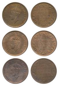 George VI, Bronze ¼ Anna, 1941, Calcutta Mint, 2nd head; 1942, Calcutta Mint, 2nd head; Bo
