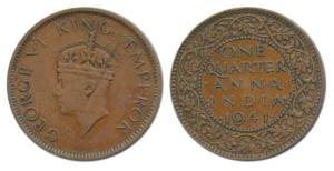 George VI, Bronze ¼ Anna, 1941, Bombay Mint, 2nd head, dot below ’4’ of date, Unlisted in 