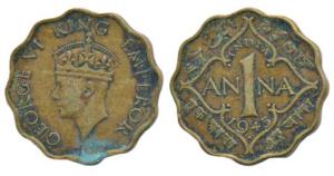George VI, Cupro-Nickel Anna, 1943, Bombay Mint, 2nd head, dot, numeral ’9’ in slightly ti