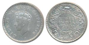 George VI, Half Silver ¼ Rupee, 1940, Bombay Mint, Mule, A / I / dot, 1st Head, old 1939 o