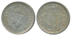George VI, Half Silver ¼ Rupee, 1944, Bombay Mint, Rev II, Star Lotus, dot over Diamond, U
