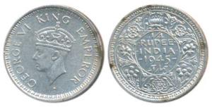 George VI, Half Silver ¼ Rupee, 1945, Bombay Mint, Rev III / dot, Large and Open 5, (Prid 