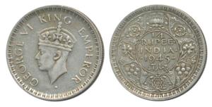 George VI, Half Silver ¼ Rupee, 1945, Lahore Mint, D / Ia / L raised, Large and Open 5 in 