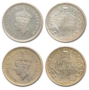 George VI, Silver ½ Rupee, 1939, Calcutta Mint, 2nd head, A / I / No dot; Bombay Mint, 2nd