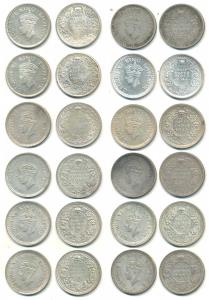 George VI, Half Silver ½ Rupee, 12 different types, 1940, Calcutta Mint, A / I / No dot, (