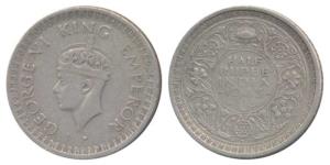 George VI, Half Silver ½ Rupee, 1943, Bombay Mint, reverse II / diamond, Unlisted in Pridm
