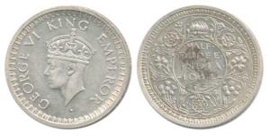 George VI, Half Silver ½ Rupee, 1944, Bombay Mint, B / Ia / Diamond, rev. Letters San Seri