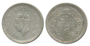 George VI, Half Silver ½ Rupee, 1945, Lahore Mint, B / Ia / L, Large and open 5 in date, U