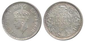 George VI, Silver Rupee, 1938, Bombay Mint, A / I, without dot, (Prid 233). Extremely Fine