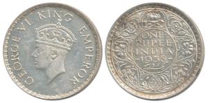 George VI, Silver Rupee, 1938, Bombay Mint, A / I, with dot, (Prid 234). Uncirculated, Sca