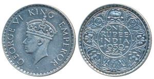 George VI, Silver Rupee, 1939, Bombay Mint, with dot. About Extremely Fine, Very Rare.