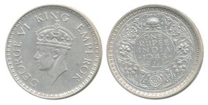 George VI, Half Silver Rupee, 1943, Bombay Mint, A / II, Large Head with Large 3 in date, 