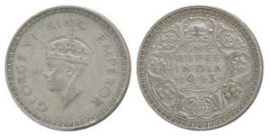 George VI, Half Silver Rupee, 1943, Bombay Mint, C / Ia, Large 3 in date, Unreported in an