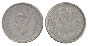 George VI, Half Silver Rupee, 1943, Bombay Mint, C / II / dot, reverse die rotated to 9 o’