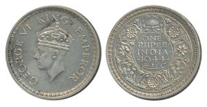George VI, Half Silver Rupee, 1944, Lahore Mint, Mule, C / II / L raised, II dies of Bomba