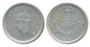 George VI, Half Silver Rupee, 1944, Lahore Mint, Mule, D / II / L raised, II dies of Bomba
