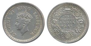 George VI, Half Silver Rupee, 1945, Bombay Mint, D / Ia / dot, Large and Open 5 in Date, U