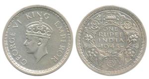 George VI, Half Silver Rupee, 1945, Lahore Mint, D / Ia L, Large and Open 5 in Date, Unlis