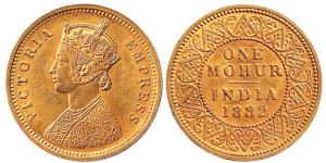 Victoria Empress, Gold Mohur, 1882, V in Jabot (Prid 19). Very Fine+, Very Rare.