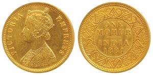Victoria Empress, Gold Mohur, 1884, V in Jabot (Prid 20). Extremely Fine, Very Rare.