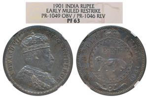 Edward VII, Proof Silver Pattern Rupee, 1901, Mule, crowned and robed bust on obv., (model