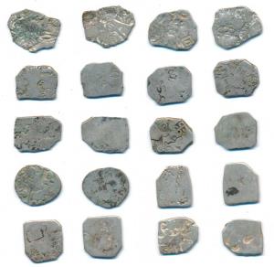 Late Mauryan Punch-marked, Silver Karshapana (10), various symbols including sun, six arme