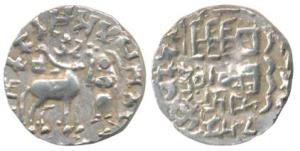 Kunindas, Amoghabhuti, Silver Drachma, 2.11g, obv. deer standing to right without an arche