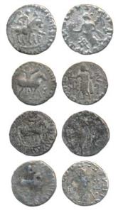 Indo-Scythian, Azes, Silver Drachm (4), king holding spear mounted on a horse to right on 
