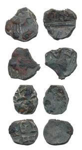 Magha Dynasty of Kaushambi (1st century AD), assorted lot of four potin coins with differe