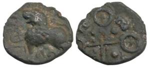Satavahanas, Junnar Region, Potin Fraction, 2.79g, obv. lion facing left, ’Ujjain’ symbol 
