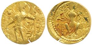 Guptas, Samudragupta, Gold Dinar, 7.47g, Standard type, Eastern variant of Brahmi letter ’