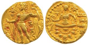 Guptas, Chandragupta II (AD 380-413), Gold Dinar, 7.90gm, Archer type, obv. king nimbate, 