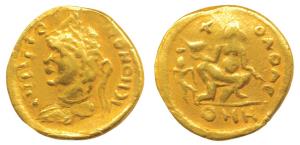 Contemporary Indian imitation of a Roman Aureus, probably based on designs of Septemus Sev