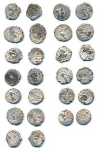 Indo-Sasanian ’Gadhaiya Paisa’ coinage (c. 10th-12th century AD), Silver Drachms (13), sty
