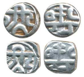 Harihara II (1377-1404 AD), Silver coins for Goa region (2), Sri Hari in Nagari on obv., s