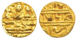 Vijayanagar, Devaraya I (1406-1422 AD), Gold ½ Pagoda, 1.68g, Shiva-Parvati seated on obv.