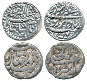 Jahangir, Silver Rupee, Lahore Mint, AH1032/17, ’Bada Bar’ couplet; Aurangzeb, Silver Rupe
