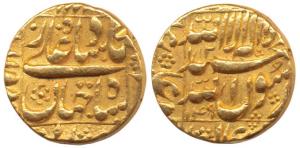 Shah Jahan, Gold Mohur, 10.89g, Daulatabad Mint (partly visible), AH 1049 (KM 260.21). Ver
