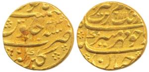 Aurangzeb, Gold Mohur, 10.98g, Gulbarga Mint, AH 1111/44, complete mint name at bottom on 
